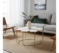 Orsina Modern Petal Coffee Table With Marble Top, Gold Finish Decorative Table, Botanical Design Lounge Table