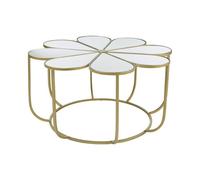 Orsina Modern Petal Coffee Table With Mirrored Top, Gold Finish Decorative Table, Botanical Design Lounge Table