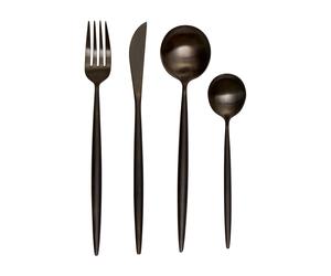 Orsina Modern Retro 16-Piece Matte Silver Cutlery Set, Sleek Stainless Steel Flatware with Contemporary Design in Black Orsina Black