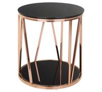 Orsina Modern Round Chrome Finish Side Table, Durable Side Table For Livingroom, Tempered Glass Modern Side Table in Rose Gold Orsina Rose Gold