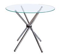 Orsina Modern Round Dining Table With Glass Top, Chrome Cross Base Design Dining Table, Durable Dining Table in Silver Orsina Silver