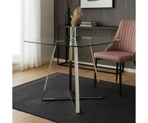 Orsina Modern Square Gold Finish Dining Table, Sturdy Table For Entertaining Guests, Minimalist Open Base Table in Silver Orsina Silver