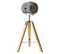 Orsina Modern Tripod Table Lamp With Swivel Chrome Shade, Adjustable Spotlight Table Lamp With Wooden Base in Natural Orsina Natural