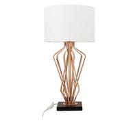 Orsina Modern White Shade Table Lamp, Bronze Metal Frame With Crossover Design, Black Marble Base Accent Light