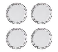 Orsina Monochrome Set of Four Pizza Plates, Porcelain Black Embossed Plates With Raised Edges, Easy-to-Clean Crockery in White Orsina White