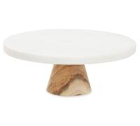 Orsina Monzaro Round White Marble & Acacia Wood Cake Stand Orsina White