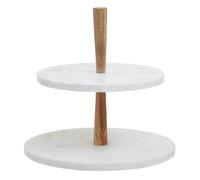 Orsina Monzaro Two Tier Marble & Acacia Wood Cake Stand in White Orsina White