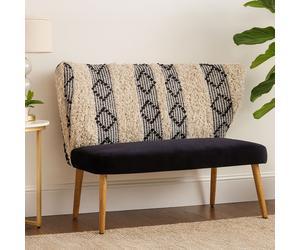Orsina Moroccan Style 2-Seater Sofa With Carved Wood Frame, Handcrafted Traditional Sofa With Ornate Detailing in Black Orsina Black