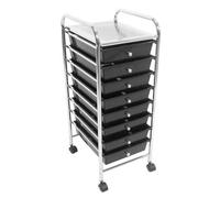Orsina Multifunctional Black Plastic Drawers Trolley, Sleek Perforated Tray Chrome Trolley, Mobile Island Trolley