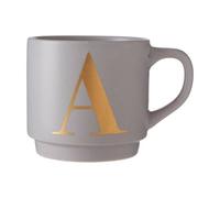 Orsina Muted Grey Finish Grey A Letter Mug,porcelain Coffee Cup With Etched Gold Letter Detail,perfect For Gifting