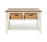 Orsina Natural And Cream Wood Coffee Table, Basket Drawer Chest Coffee Table, Contemporary Coffee Table With Storage