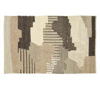 Orsina Natural And Grey Patchwork Rug, Handcrafted Wool Blend Small Area Rug, Aesthetic Floor Rug