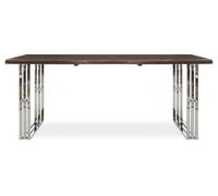 Orsina Natural And Silver Dining Table, Natural Wood Top Dining Room Table, Stainless Steel Loop Base Design