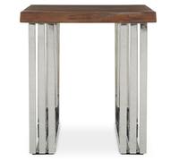 Orsina Natural And Silver Small Console Table, Solid Wood Top With Stainless Steel Loop Base, Modern Console Table