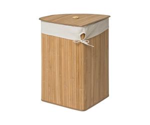 Orsina Natural Bamboo Corner Laundry Hamper, Space-Saving Triangular Design With Lid And Cotton Lining