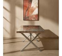Orsina Natural Dining Table With Cross Base, Sleek Garden Tabel For Patio, Spacious Lounge Table, Kitchen Table