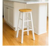 Orsina Natural & Grey Wood Bar Stool, Industrial Wooden Kitchen Stool, Compact Counter Height Seating For Home in White Orsina White