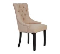 Orsina Natural Linen Dark Legged Dining Chair,decorative Accent Chair, Plush Upholstered Chair,button Tufted Seat