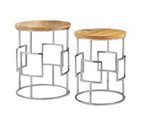 Orsina Natural Mango Wood Nesting Side Tables, Set of 2 Modern Round Tables with Metal Base, Accent Tables Orsina Natural