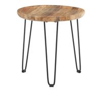 Orsina Natural Mango Wood Small Side Table, Round Wooden Side Table With Black Iron Legs, Modern Rustic Side Table
