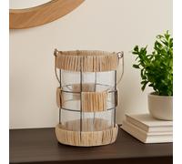 Orsina Natural Rattan Large Lantern, Rustic & Stylish Glass Lantern, Black Metal & Clear Glass Candle Lantern Orsina Natural