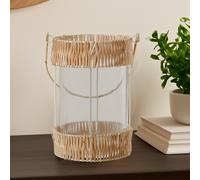 Orsina Natural Rattan Large Lantern, Rustic & Stylish Glass Lantern, White Metal & Clear Glass Candle Lantern Orsina Natural