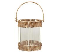 Orsina Natural Rattan Small Lantern, Rustic & Stylish Glass Lantern, White Metal & Clear Glass Candle Lantern Orsina Natural