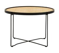 Orsina Natural Rattan Top Round Coffee Table, Hand Woven Square Webbed Small Table, Sleek Wooden Coffee Table Orsina Natural