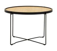Orsina Natural Rattan Top Round Coffee Table, Hand Woven Square Webbed Small Table, Sleek Wooden Coffee Table