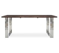 Orsina Natural & Silver Dining Table, Natural Wood Top Dining Room Table, Stainless Steel Loop Base Design Orsina Natural