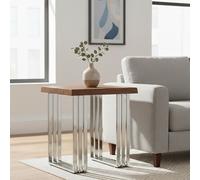 Orsina Natural & Silver Small Console Table, Solid Wood Top With Stainless Steel Loop Base, Modern Console Table Orsina Natural