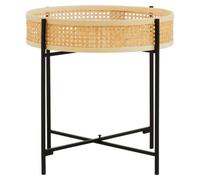 Orsina Natural Sleek Side Table With Cross Legs, Hand Woven Square Webbed Table, Rattan Top Wooden Lounge Table