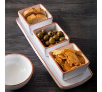 Orsina Natural Terracotta Finish 3-Pc White Dip Bowls with Tray, Ceramic Dip Bowls & Tray Set, Dip Serving Dishes Orsina White