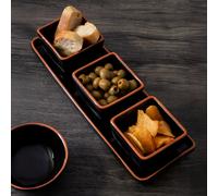 Orsina Natural Terracotta Finish 3-Pc White Dip Bowls with Tray, Ceramic Dip Bowls & Tray Set, Dip Serving Dishes in Black Orsina Black