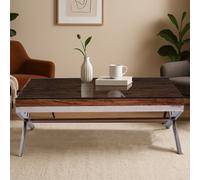 Orsina Natural Wood Coffee Table With Cross Base Design, Rectangular Wooden Table For Livingroom, Solid Mango Wood