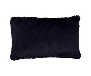 Orsina Navy Blue Faux Fur Rectangular Cushion, Soft Plush Feather Filled Sofa Cushion, Faux Back Luxury Cushion