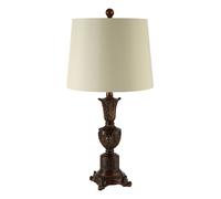 Orsina Neoclassical Bronze Table Lamp, Ornate Fleur-de-Lis Base & Grey Linen Shade, Lighting for Living Room in White Orsina White
