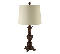 Orsina Neoclassical Bronze Table Lamp, Ornate Fleur-de-Lis Base & Grey Linen Shade, Lighting for Living Room in White Orsina White