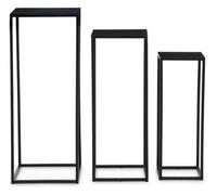 Orsina Nest Of 3 Black Top Side Tables Set, Square End Tables For Home, Black Powder Coated Frame Bedside Tables