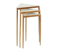 Orsina Nest Of 3 White Marble Tripod Tables, Triangular Tops With Gold Iron Legs, Nesting Side Tables