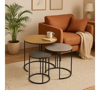 Orsina Nest Of Three Hammered Metal Tables, Gold, Silver & Black Round Table Tops, Modern Nesting Tables Orsina Multicolor