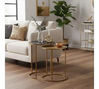 Orsina Nest Of Two Gold Tables, Space-Saving Modern Nesting Tables, Zinc Table Tops With Gold Base Orsina Gold