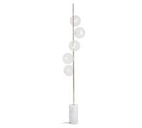Orsina Nickel And White Marble Floor Lamp, 5 Globe Shade Floor Light For Living Room, Marble Base Light For Lounge