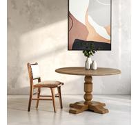 Orsina Oak Wood Natural Round Dining Table, Dining Room Table with Carved Base, Artistic Dining Table for Kitchen Orsina Natural