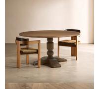 Orsina Oak Wood Round Dining Table, Vintage Dining Room Table with Carved Base, Artistic Dining Table for Kitchen in Natural Orsina Natural