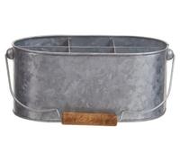 Orsina Oblong Caddy, Rustic Metal Storage Caddy With Wooden Handle, Ideal For Organising Cleaning Supplies,