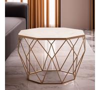 Orsina Octagon White Marble Coffee Table, Luxe Geometric Marble Top Table With Golden Iron Base in Gold Orsina Gold