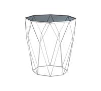Orsina Octagon White Marble Side Table, Matte Black Stainless Steel Geometric Frame, Contemporary Accent Table in Silver Orsina Silver