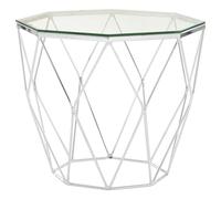 Orsina Octagonal End Table With Brushed Nickel Base, Boutique Geometric Side Table, Accent Table For Home Decor in Clear Orsina Clear