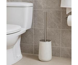 Orsina Off White Marble & Stainless Steel Toilet Brush, Lavatory Brushes With Strong Grip, Compact Loo Brush